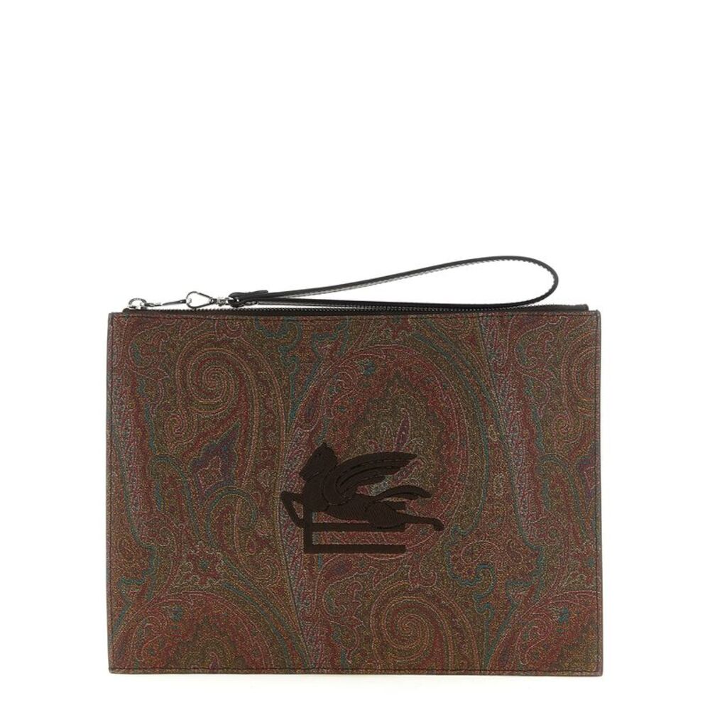 Etro Brown Cotton Clutch Men's Bag